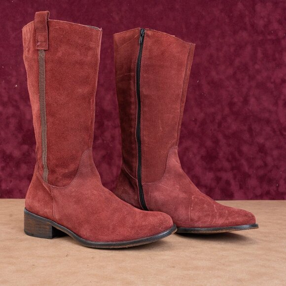 Jeffrey Campbell Ibiza Riding Boots Burgundy Suede Vintage Y2K Womens Sz 10.5 - Picture 1 of 10